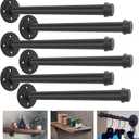 6 Pack Industrial Pipe Shelf Brackets 12 Inches Iron Pipe Floating Shelf Bracket 12 Inch Black Heavy Duty Wrought Metal Shelfs Bracket Wall Shelves Brackets for Garment Rack Vintage Furniture
