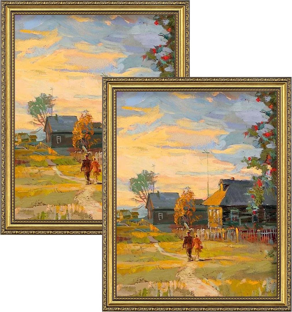 Eletecpro 11x14 Vintage Picture Frame, Glass Cover, Gold, 2-Pack