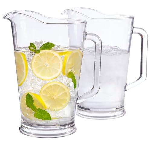 US Acrylic 64oz Bistro Clear Pitcher | Set of 2 Beer Pitchers | Reusable, BPA-free, Made in the USA, Indoor and Outdoor Pitcher Set for Water, Lemonade, Juice, Soda Pop, and Beer