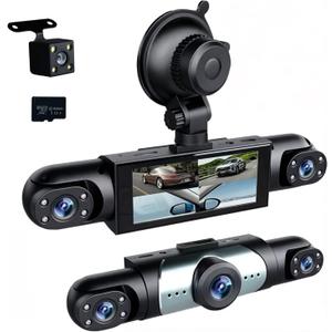 360 Full View Dash Cam Front and Rear Inside, 4 Channel Dashcam 1080P Full HD Dash Camera for Cars with Infrared Lamps Night Vision G-Sensor, Parking Mode, 64GB SD Card Car Accessories