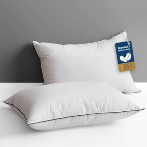 DWR Star Hotel Style Goose Feather & Down Pillow with 100% Organic Cotton Cover, Medium Support, Fluffy & Durable, King Size 20"x36", Set of 2 (White)