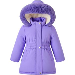 AiWMGL Size 11 12 Years Girls Winter Coat Kids Parka Puffer Jacket Thick Purple Warm Outwear Removable Hood Fleece Inner (Purple)