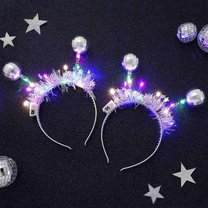 DRESBE Light Up Disco Ball Headbands Silver LED Headband Glow Party Hair Accessories for Women(2pcs)