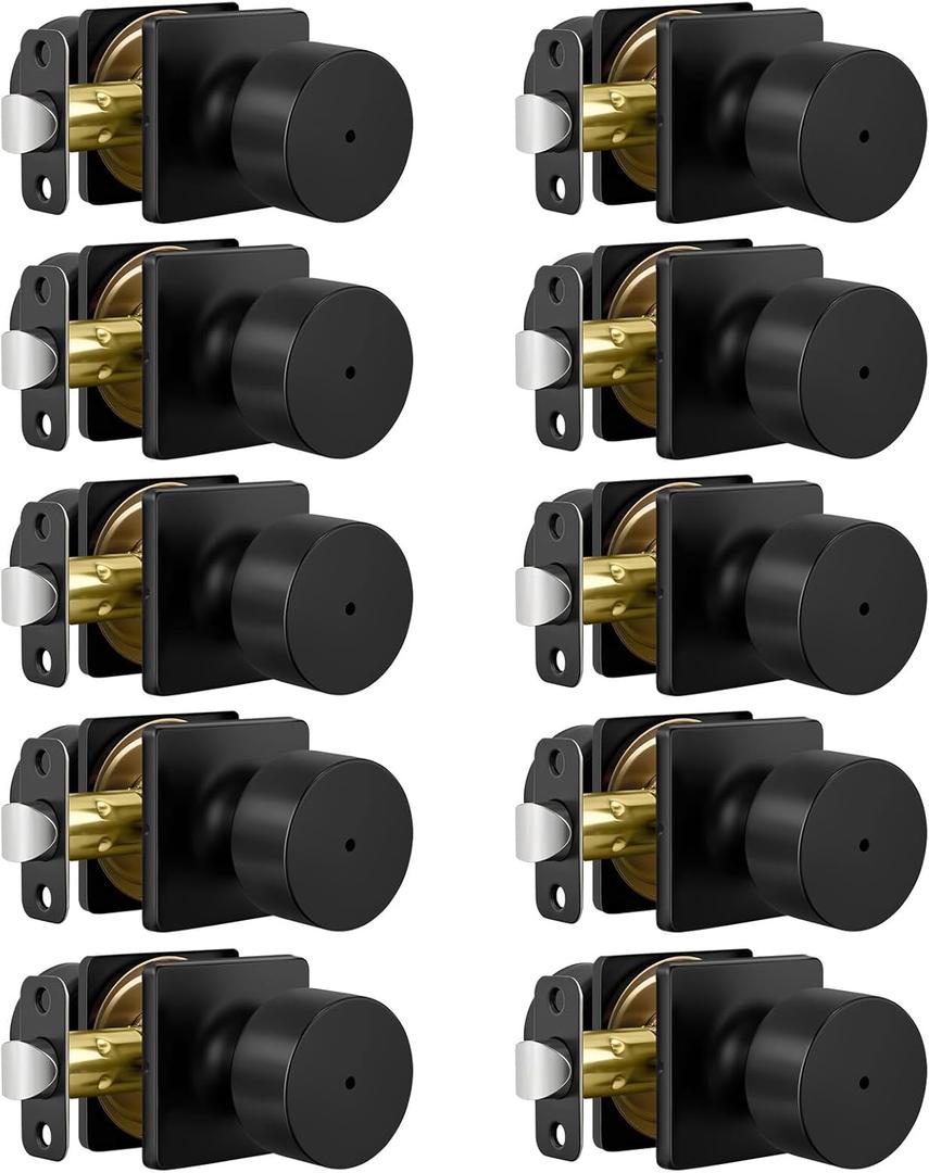 Goldenwarm Matte Black Door Knobs Interior, Privacy Bedroom Door Knob with Lock, Keyless Heavy Duty Stainless Steel Bathroom Door Handles, Interior Locking Door Knobs 10 Pack for Home Office