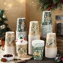 Pickmesh 100 Pcs Vintage Flowers Paper Cups Christmas Disposable Cup 9 oz Tea Drinking Disposable Paper Cups for Holiday Party Supplies Decorationssh(Green and Brown Elk)