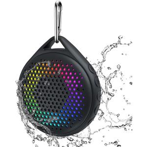 Bluetooth Shower Speaker, IP67 Waterproof with RGB Light, Portable with Hi-Fi Sound and Built-in Mic, Supports TF Card, Wireless for Home, Outdoor, Travel (Black)