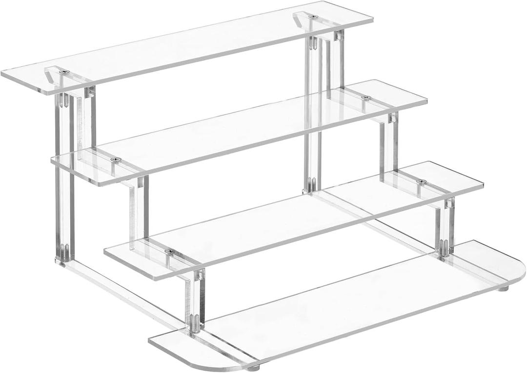 4 Tier Acrylic Display Risers, Perfume Organizer Stand, Clear Shelf Risers for Figures, Dessert Shelves for Party, Funko POP Shelves, Cupcake Stand Holder Decoration