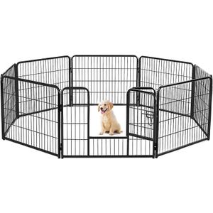 Sweetcrispy Dog Playpen Indoor - Pet Fence Puppy Exercise Pen for Yard Gate 8 Panel 24 Height Heavy Duty Crates with Doors Metal Dog Pen for Camping, RV, Outdoor, Small/Medium Pets