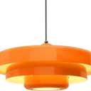 19.7" Large Mid Century Chandelier, 3-Tier Orange Metal Shade Pendant Light, Industrial Adjustable Ceiling Hanging Fixture for Dining Room, Hallway, Bedroom
