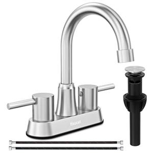 Bathroom Faucets, Bathroom Faucet 3 Hole, Bathroom Sink Faucet, Faucet for Sink 4 Inch 2 Handle Centerset, Lead-Free, with Copper Pop Up Drain (Brushed Nickel)