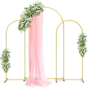 Pureegg Gold Metal Arch Backdrop Stand Set of 3 (7.2ft & 6.0ft & 6.0ft), Wedding Balloon Arch Stand with Stable Base, Backdrop Frame & Cover for Party, Birthday, Graduation, Photo Booth, Easy Assembly