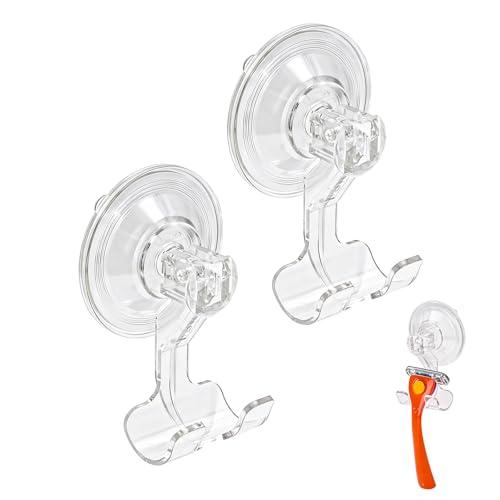 Piszvbej 2 Pack Razor Holder Compatible with Billie, Shower Razor Holder for Wall, Powerful Suction Cup Shower Hooks, Damage-Free Wall Hooks, Removable, Easy to Install and Reuse, Clear
