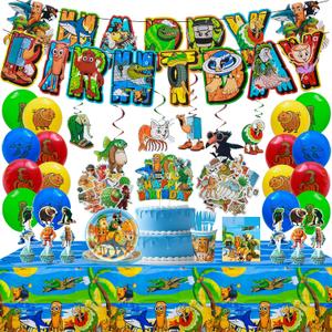 147pcs Italian Brainrot Birthday Party Decorations Set With Happy Birthday Banner, Balloons, Cupcake Toppers, Disposable Cutlery Set For Party Favors(tung tung tung sahur) (Decoration)