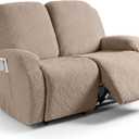 Ruaozz Recliner Sofa Covers Recliner Chair Covers Loveseat Recliner Slipcovers with Pockets Washable Furniture Protector with Elastic Bottom (2 Seater, Khaki)