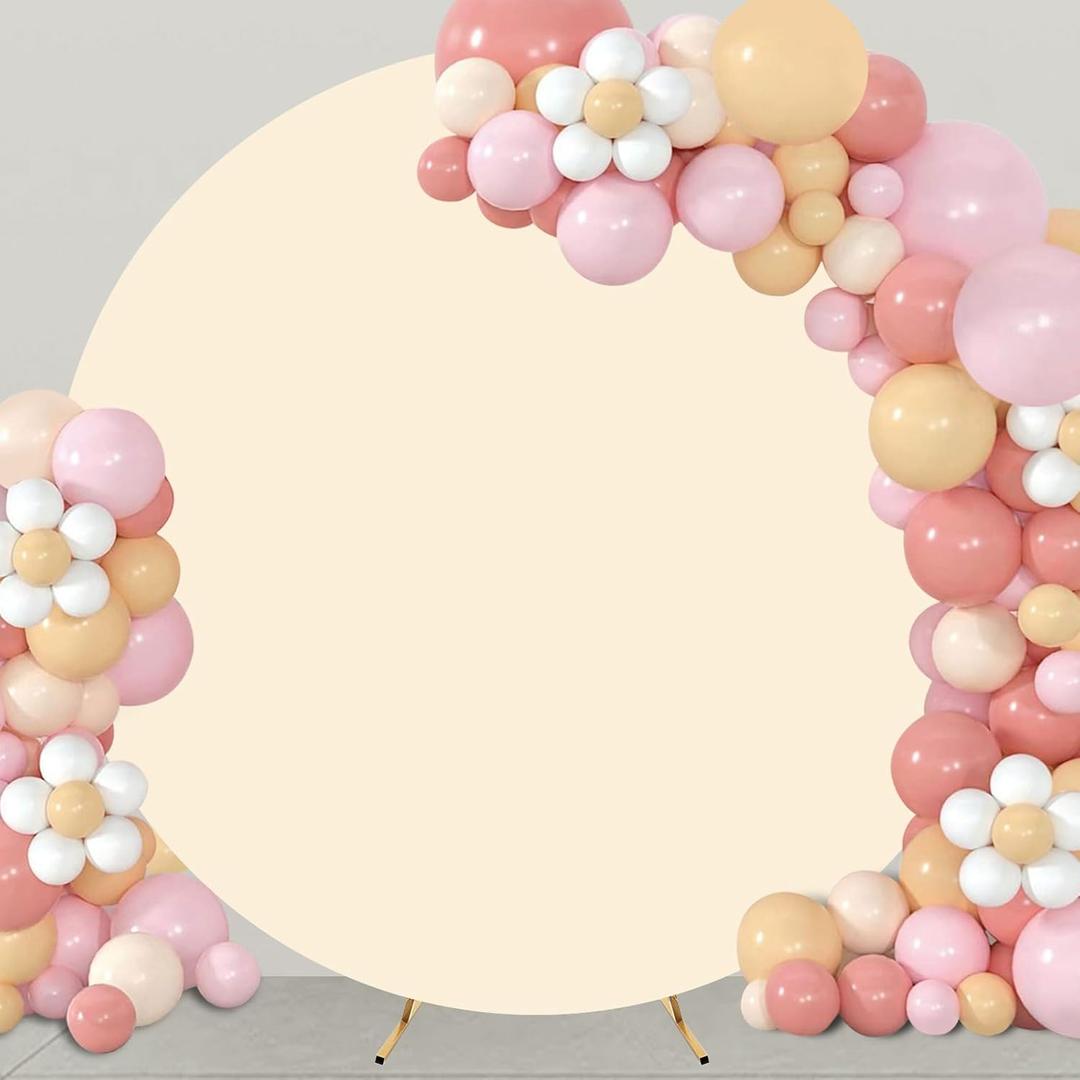 7.2FT Beige Round Backdrop Cover for Wedding,Circle Balloon Arch Backgound Stand Cover for Birthday Party Baby Shower Thanksgiving Decoration