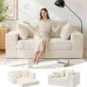 Boneless Loveseat Sleeper Sofa Bed, 3-in-1 Convertible Sofa Bed and Futon Couch with 4 Pillows, 55" Beige Boneless Couch for Living Room, Guest Room, Small Space, No Assembly Required, Corduroy