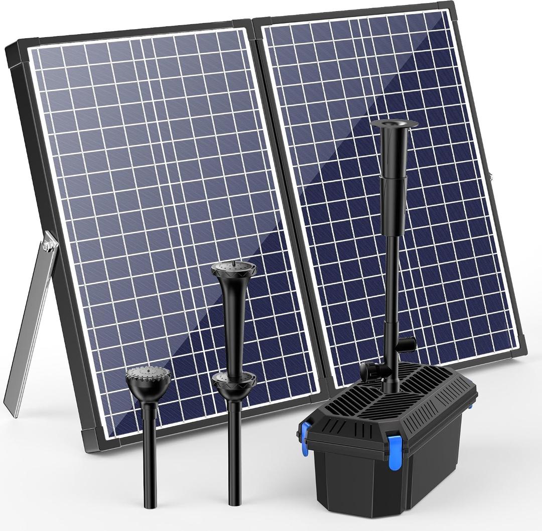 Biling Solar Pond Pump with Pond Filter, 70W Solar Panel, 660 GPH Solar Fountain Pump with Pond Filter Box Outdoor for Garden Ponds Water Feature Waterfall Pool