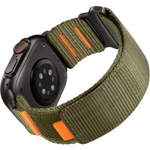 Rugged Nylon Band Compatible with Apple Watch Ultra 3/2/1 Band 49mm 46mm 45mm 44mm 42mm, Sport Loop Strap for iWatch Ultra Series 11/10/9/8/7/6/5/4/3/2/1 SE 3 2 1 (L, Army Green/Black)