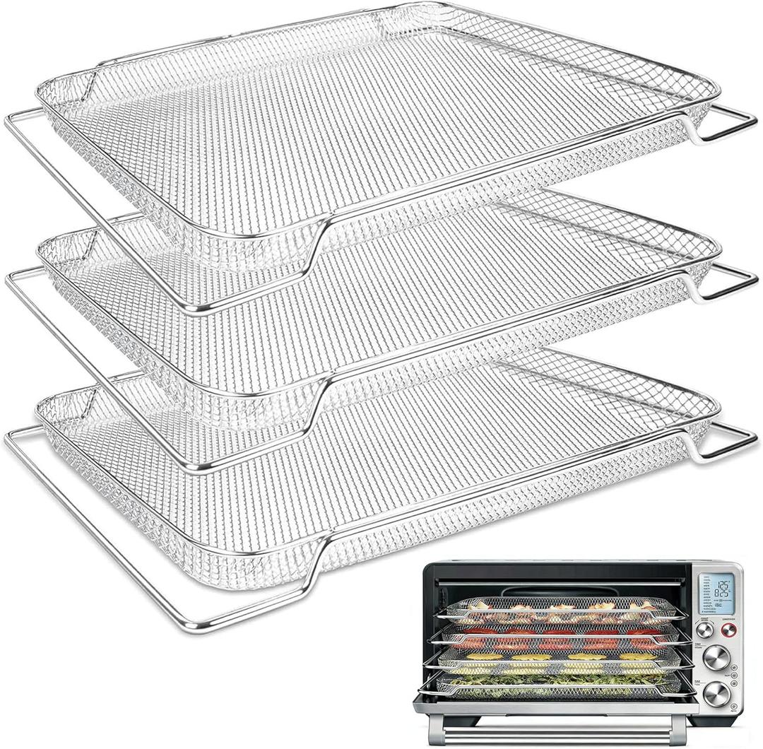 Air Fryer Basket for Breville Smart Oven Air Fryer Pro, 3PCS Steel Mesh Dehydrate Baking Microwave Oven Baskets Accessories Tray for Basket BOV900 and BOV950 Toaster (16.5"D x 11.8"W x 1.8"H)