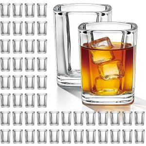 Flrolove 48 Pack Shot Glasses Bulk, 2.2 oz Clear Heavy Base Shot Glass, Whiskey Shot Glasses for Christmas Gift, Mini Square Shot Glass Set for Tequila, Vodka, Spirits & Liquors, Cocktail, Whiskey