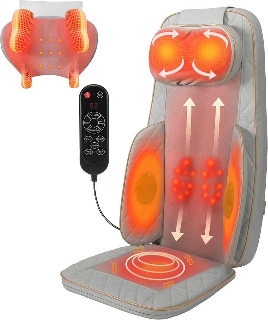 Nsyfe Shiatsu Neck and Back Massager - Full Back Walking Massager with Heated, Knead, Vibrate, Relieve Muscle Pain, Dual-Neck Design, Detachable, Adjustable Massage Intensity & Height Settings (Gray)