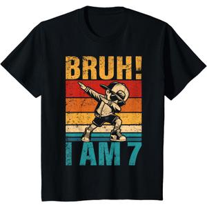 Kids 7 Year Old Birthday Dabbing Boy Bruh It's My 7th Birthday T-Shirt S