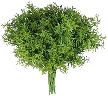 Grand Verde Asparagus Artificial Plants Plastic Greenery Faux Bush Real-Touch Shrubs - DIY Home Decor Kitchen Garden Patio Balcony, Bulk 10pcs (Dark Green)
