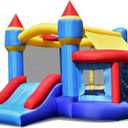 Inflatable Bounce House, Kids Jumper Moon Bouncer w/Slide, Ball Shooting Area, Stakes, Outdoor Indoor Outdoor Jumping Bouncy Castle for Backyard Playground(Without Blower)