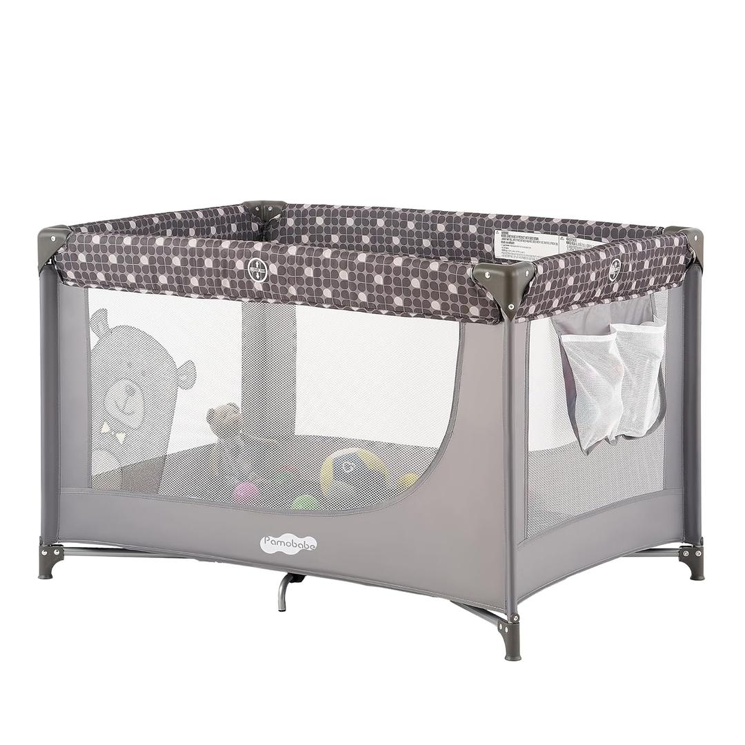 Pamo Babe Portable Crib Baby Playpen with Mattress and Carry Bag Grey Pamo Babe Portable Crib Baby Playpen with Mattress and Carry Bag Grey