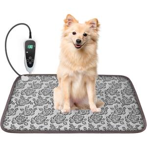 Dog Heating Pad for Dogs 28x18in Waterproof Pet Heating Pad Smart Thermostat Switch, Whelping Supplies Heated Dog BedAdding Wire Rope Wires Puppy Heating Pad Mat-Rose