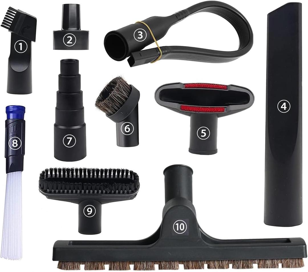 10 Pcs Universal Vacuum Attachments for Shop Vac Accessories - 2 1/2" to 1 1/4" Hose Adapter for Shop Vac, 1 7/8" to 1" Vacuum Hose Adapter, 1 1/4" Vacuum Floor Brush Flexible Crevice Tool