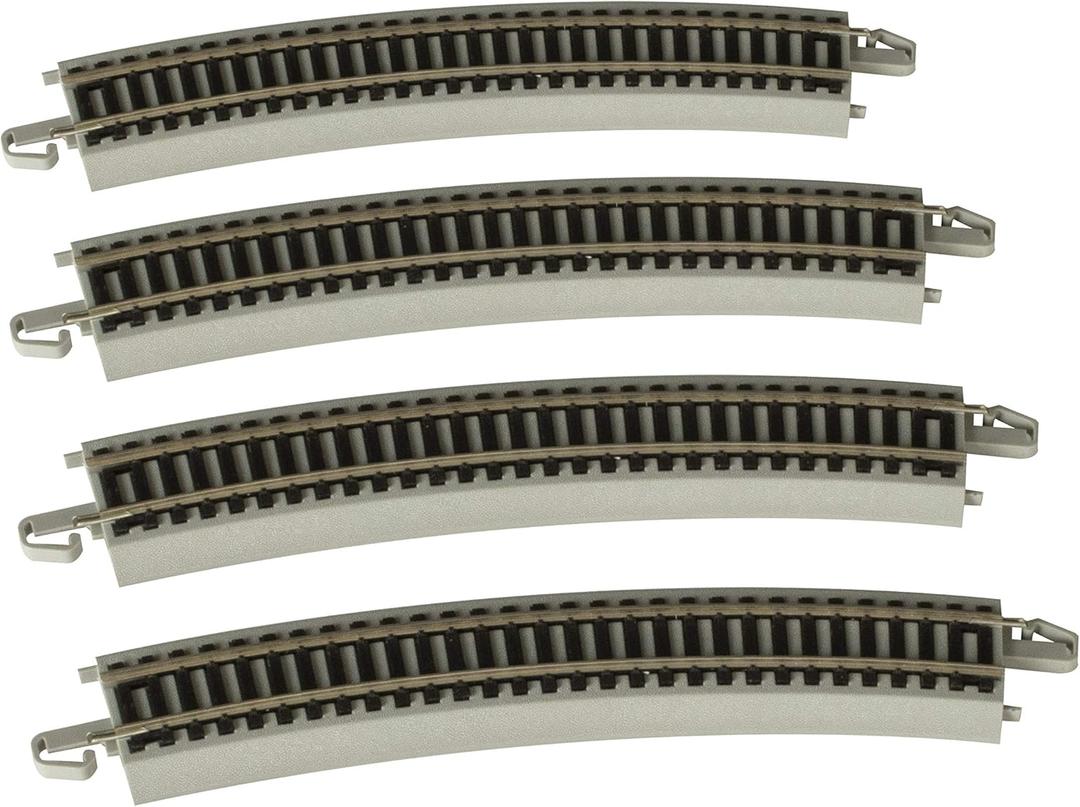 Bachmann Trains - Snap-Fit E-Z TRACK 22 RADIUS CURVED TRACK (4/card) - NICKEL SILVER Rail With Gray Roadbed - HO Scale