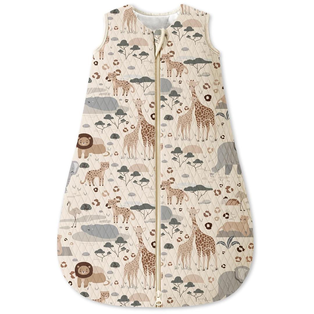 Unnivoll Baby Sleep Sack 0-6 Months 1.5 Tog Baby Wearable Blanket 100% Cotton Fabric Warm Sleeping sack with 2-Way Zipper Quilted for Infant Newborn Tog Apricot Elephant (Small)