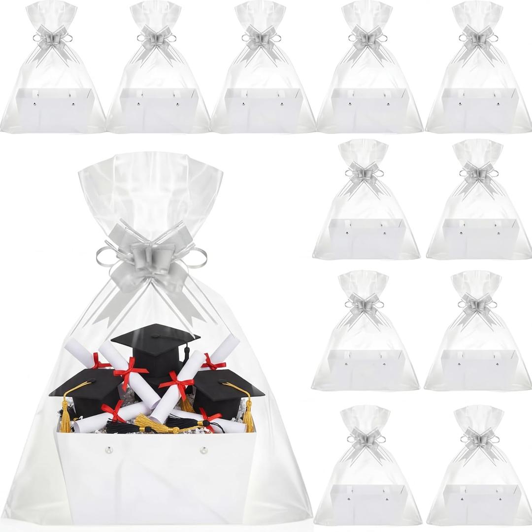 Colarr 12 Pack Baskets for Gifts Empty Bulk Kraft Empty Gift Basket Kit with Handle Wrap Bag Bow DIY Cardboard Market Tray to Fill for Easter Wedding Graduation Party, 9.8" x 6.5" x 4.3"(White)