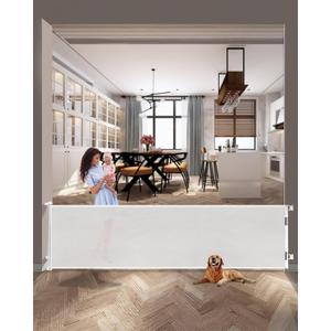 118 Inch Extra Wide Retractable Baby Gate,Mesh Large Baby Gate or Mesh Pet Dog Gate, Opening Wide Extra Long Child Safety Gate for Indoor Baby Fence, Outdoor, Stairs, Deck (White)