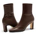 Women's Ankle Boots Fashion Kitten Heel Pointed Toe Ankle Booties Classic Side Zipper Short Boots, Brown, Size 9 