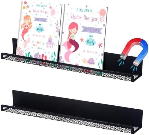 Fulmoon Magnetic Book Shelf for Whiteboard Classroom 24 Inches Metal Floating Book Display Shelf Holder Magnetic Bookshelf Magnet Refrigerator Organizer for Room Teacher(Black) Pack of 4