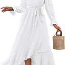 BTFBM Womens Boho Cocktail Maxi Dress Fall Fashion 2025 V Neck Long Sleeve Swiss Dot Flowy Slit Wedding Guest Dresses (XX-Large)