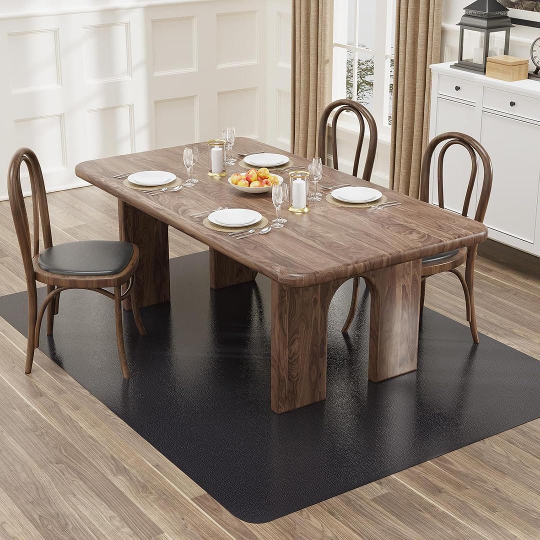 5'x7' Black Floor Mat for Under Dining Room Table, No Scratch Durable Plastic Area Rug for Kitchen, Waterproof Easy Flat Floor Protector for High Traffic Area