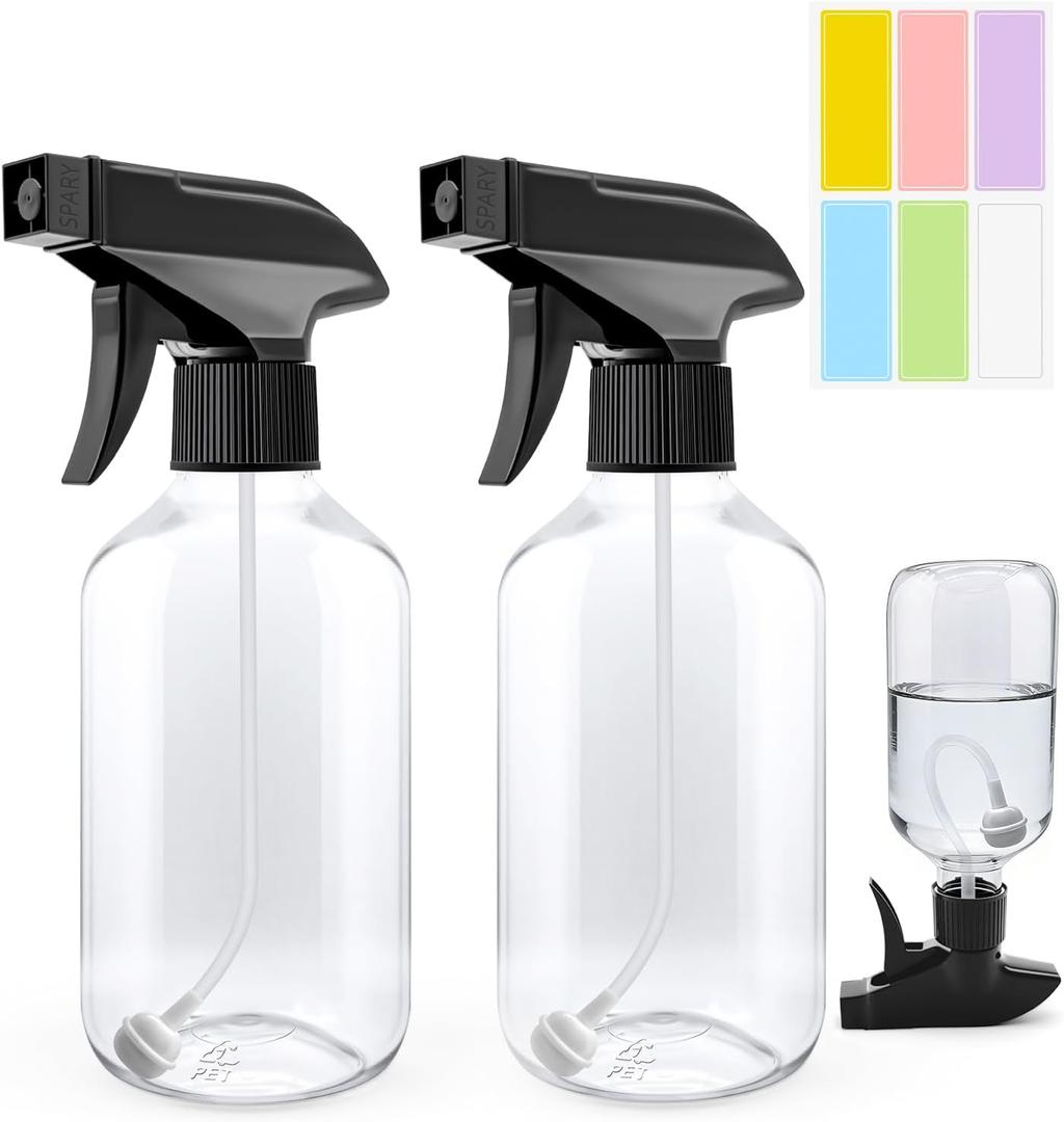 10oz/300ml 360 Spray Bottles (2-Pack) Clear Plastic Small Spray Bottles, Spray at Any Angle to Reach Hard-to-Reach Corners. Ideal for Cleaning, Plants, Gardening, Pets, and Hair