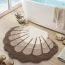 DEXI Seashell Bathroom Rugs Non Slip Washable, 30x38 Ultra Soft Cute Bath Mats for Bathroom Absorbent Quick Dry, Coastal Sea Bathmat for Shower Floor, Tub, Sink, Beige