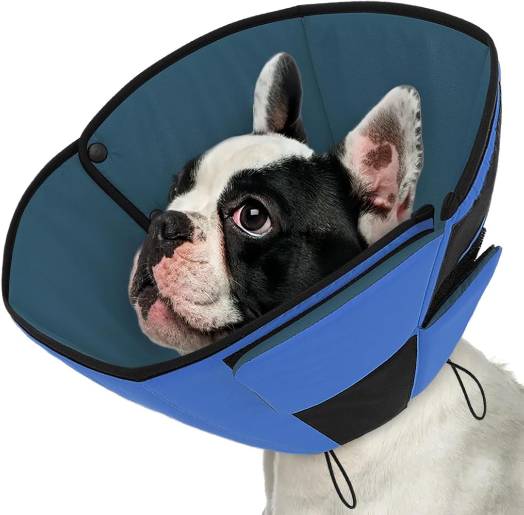 Queenmore Dog Cones for Medium Dogs, Soft Dog Cone Collar After Surgery, Pet Cone for Dogs Wound Care, Spay, Neuter, Breathable Pet Surgery Collars & Cones, Blue M