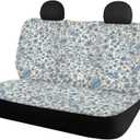 Retro Floral Print Car Seat Covers Full Set for Women Boho Blue Flower Seat Protector Cover Nonslip Car Decor Accessories for Vehicle Car SUV Truck, White