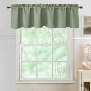 Chyhomenyc Sage Green Valance for Windows, Light Filtering Faux Linen Short Small Window Valance Curtain for Kitchen Bathroom Cafe Laundry Basement, 60Wx14L inch, 1 Piece