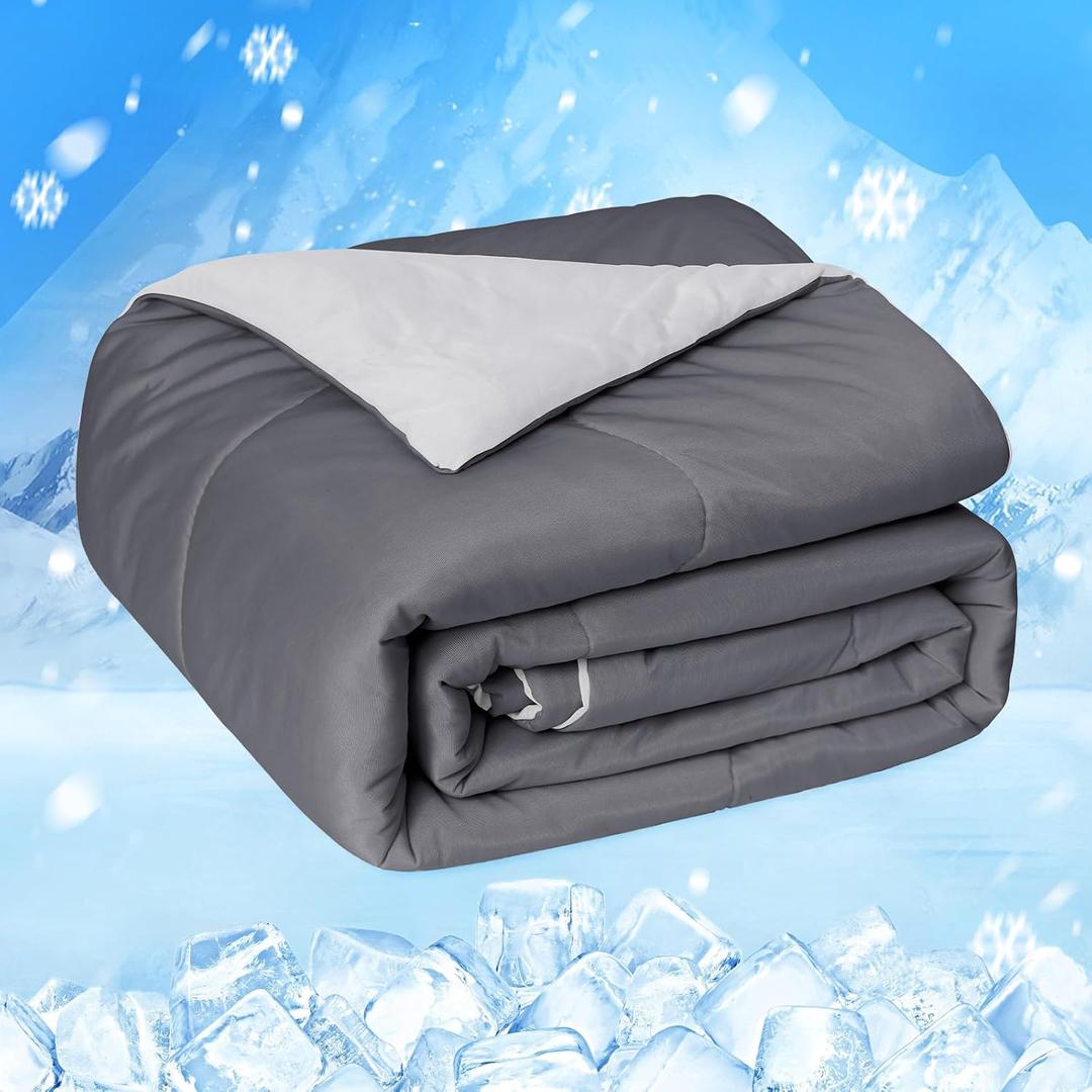 HOMFINE Cooling Comforter King Size, Grey Summer Cooling Blanket for Hot Sleepers and Night Sweats, Japanese Double-Sided Cold Tech Fabric Q-Max 0.45, Soft Breathable Silky Smooth Lightweight
