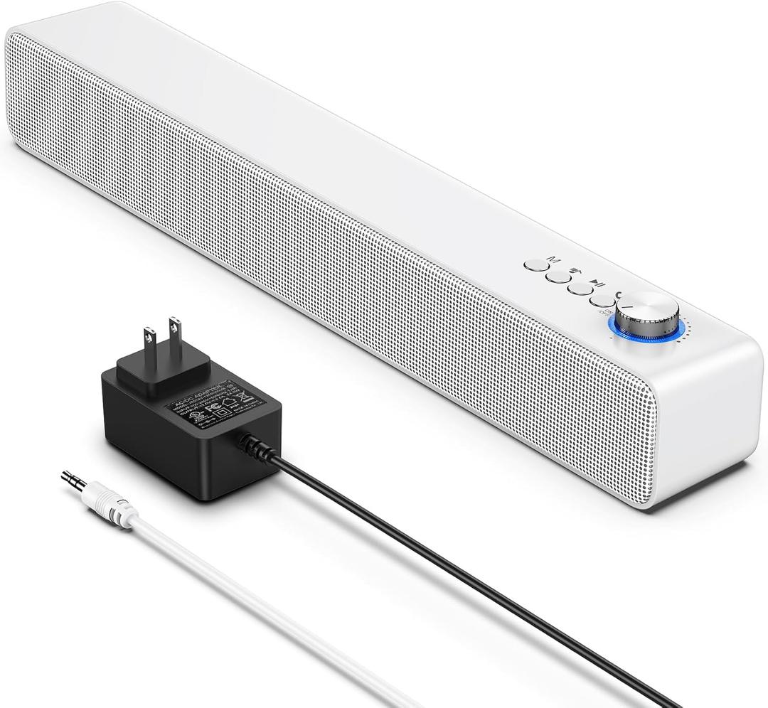 LENRUE Computer Speakers for Desktop PC, Power Clear Sound, Single Buttons, AUX Connect, AC Adapter Powered for Monitors, PCs, Laptops, Tablets, Phones