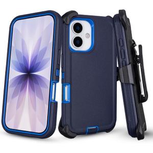 for iPhone 17 Case with Belt Clip Holster, Heavy Duty Rugged Shockproof Protection, Military Grade Anti-Drop Protective Case for iPhone 17 with Kickstand, 6.3" (Navy+Blue)