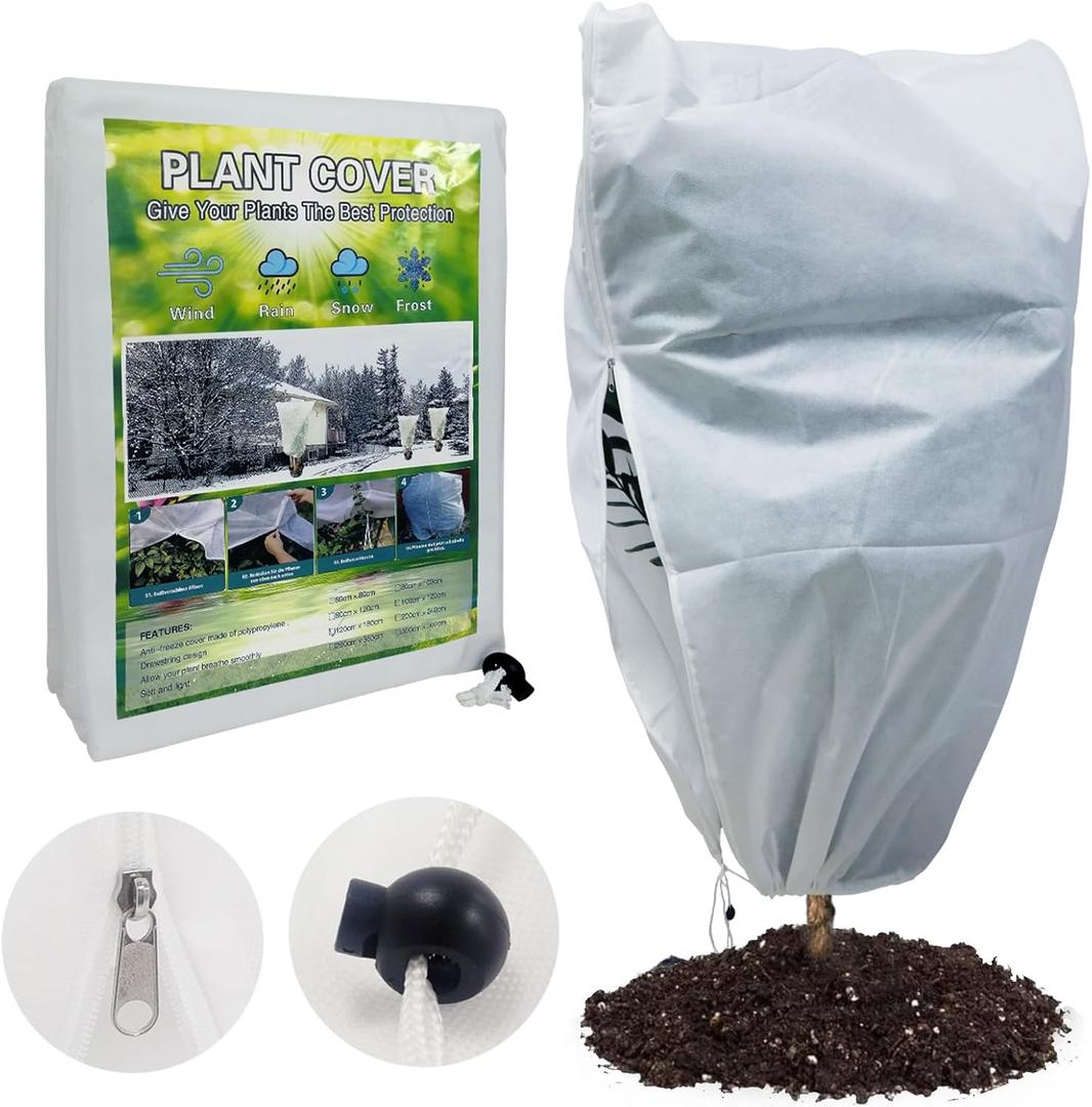 Plant Covers Freeze Protection, 2.8 oz Thick Extra Large 78" W x 94" H Frost Cloths for Outdoor Plants with Zipper and Drawstring, Reusable Freeze Blankets Winter Outdoor Plant Protector