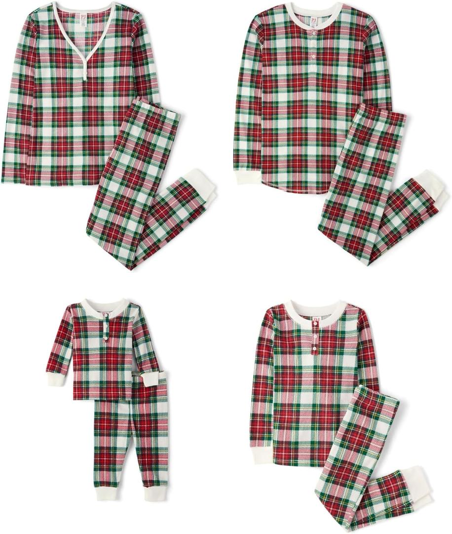 The Children's Place Family Matching, Plaid Waffle 2 Piece Pajama Sets (16, Red Tartan Plaid)