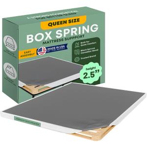 Treaton, Wood Box Spring Queen Size Bed Base, Under Mattress Support, Easy to Assemble, Fabric Cover-Replaces Wooden Slats for Bed Frames